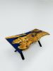 Olive Wood Blue Epoxy Table - Live Edge Conference Table | Tables by Tinella Collection | FOODWELL, Manchester in Salford. Item composed of oak wood and metal in minimalism or industrial style