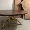 Charcoal walnut brass tripod wishbone table | Dining Table in Tables by YJ Interiors. Item made of oak wood & brass compatible with mid century modern and eclectic & maximalism style