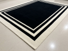 Black & Ivory Border Geometric Hand Tufted Wool Rug | Area Rug in Rugs by Krafcreation. Item made of cotton works with minimalism & contemporary style