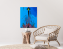 Blue Solitude — Alienation Series | Paintings by Gela Mikava. Item made of linen compatible with contemporary and modern style
