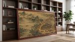 Hand-Painted Silk Scroll Along the River Qingming Style Art | Oil And Acrylic Painting in Paintings by Dynasty Artisan. Item composed of wood and fabric in contemporary or eclectic & maximalism style