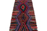 Vintage Moroccan Runner Rug with Stripes & Diamond Medallion | Area Rug in Rugs by Rug and Kilim