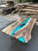 Turquoise Epoxy Resin River Live Edge Custom Dining Table | Tables by Tinella Collection. Item composed of walnut in boho or minimalism style