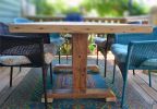 Rustic wood with mosaic tile inlay outdoor table | Dining Table in Tables by Abodeacious. Item made of wood with ceramic works with rustic style