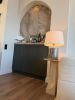 Handcrafted Dark Emperador Marble Cylinder Table Lamp | Lamps by AEGEAN MARBLE ARTISAN ATELIER. Item composed of marble in minimalism or contemporary style