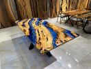 Olive Wood Ocean Wave Design Epoxy Table / Made To Order | Dining Table in Tables by Gül Natural Furniture. Item made of wood works with country & farmhouse & mediterranean style