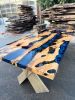 Blue Epoxy Dining Table- Resin Ocean Olive Wood Table | Tables by Tinella Wood. Item made of wood compatible with minimalism and art deco style