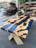 Blue Epoxy Dining Table- Resin Ocean Olive Wood Table | Tables by Tinella Collection. Item made of wood compatible with minimalism and art deco style