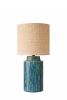 Handglazed Crystalline Ceramic Lamp with Raffia Shade | Table Lamp in Lamps by ENOceramics. Item made of fabric with ceramic works with boho & japandi style