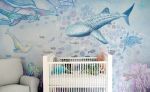Ocean Watercolor Nursery Mural | Murals by Nicolette Atelier. Item made of synthetic