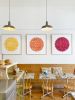 "Red Avadavat", "Rufous-backed Kingfisher" and "Yellow Warbler" paper feather artworks | Mixed Media by Mondocherry | Cafe Claremont in Malvern. Item made of paper with synthetic