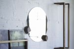 Round Wall Mirror With Geometric Hardwood Knobs | Decorative Objects by THE IRON ROOTS DESIGNS. Item composed of glass