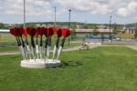 POINT DE MIRE | Public Sculptures by COOKE-SASSEVILLE | Parc Notre Dame in Thetford Mines. Item composed of steel & stone