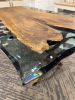 Walnut Sea Green Epoxy Resin Live Edge Dining Table | Tables by Tinella Collection. Item composed of oak wood and metal in boho or minimalism style