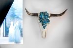 Cow Skull Turquoise | Ornament in Decorative Objects by Gypsy Mountain Skulls. Item compatible with contemporary and country & farmhouse style