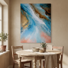 Azure Currents — Abstract Canvas Artwork in Blue and Coral | Prints in Paintings by Alpenglow Workshop. Item composed of canvas in contemporary or coastal style