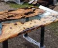 Live Edge Clear Epoxy Resin Dining Table, Olive Epoxy Table | Tables by LuxuryEpoxyFurniture. Item made of wood with synthetic