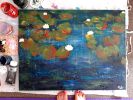 Water lilies in a pond | Oil And Acrylic Painting in Paintings by Elena Parau. Item composed of canvas in boho or contemporary style