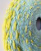 Yellow Umbrellas / Aquamarine Sea Round Woven Painting | Wall Sculpture in Wall Hangings by Emily Nicolaides. Item made of canvas