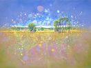 Transcendent Springtime, semi-abstract landscape with hare | Oil And Acrylic Painting in Paintings by Gill Bustamante. Item made of canvas works with boho & contemporary style