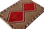 Vintage Gabbeh Tribal Rug in Brown with Red Diamond Lozenge | Area Rug in Rugs by Rug and Kilim