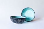 Turquoise & Black Deep Serving Bowl With Hand Carved Design | Serveware by Tina Fossella Pottery. Item made of ceramic