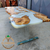 Personalized Epoxy Dining Table Made of Olive Tree | Tables by Nil Woodwork. Item composed of oak wood in industrial or mediterranean style