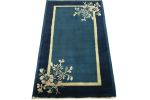 Vintage Chinese Deco style rug in Deep Blue, Gold Border | Area Rug in Rugs by Rug and Kilimarea