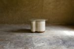 Lime Plaster Coffee Table with 30" Glass Top in Earth Gray | Tables by LIRIO Design House. Item composed of oak wood and stone in minimalism or mid century modern style