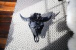 Buffalo Skull Black with Flower Crown | Ornament in Decorative Objects by Gypsy Mountain Skulls. Item compatible with contemporary and country & farmhouse style