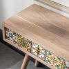 Oak End Table with Mexican Tiles, Wooden Console, Stand | Tables by Halohope Design. Item made of oak wood