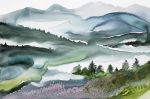 Mountainscape No. 6 : Original Watercolor Painting on Canvas | Paintings by Elizabeth Becker. Item made of canvas works with minimalism & contemporary style