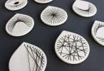 9 Stitched Ceramics Wall Art Set | Wall Sculpture in Wall Hangings by Elizabeth Prince Ceramics. Item made of ceramic compatible with mid century modern and contemporary style
