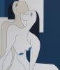 Relaxing Blues — Contemporary Minimalist Figurative Painting | Oil And Acrylic Painting in Paintings by Hildegarde Handsaeme. Item composed of canvas in minimalism or contemporary style