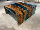 Coffee Table - Blue Epoxy Resin Coffee Table - Art Room | Tables by TigerWoodAtelier. Item composed of walnut compatible with boho and art deco style