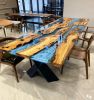 Blue Ocean Epoxy Resin Table - Epoxy Wood Table - Live Edge | Dining Table in Tables by Tinella Wood. Item made of wood & metal compatible with contemporary and coastal style