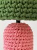 The Knitty Table Lamp in Bubble Gum Pink and Grass Green | Lamps by Meg Morrison | By Jacqui Photography in Richmond. Item made of fabric with ceramic works with boho & mid century modern style