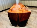 Curly Redwood Burl Coffee Table with Acrylic Legs | Tables by DapperwoodSF. Item made of wood with synthetic works with mid century modern & contemporary style