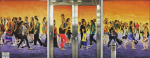 Street Crowd, 2018, 7 x 34 ft, Acrylic on glass, | Street Murals by Arran Harvey | Salesforce Transit Center in San Francisco. Item composed of synthetic