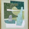 Celadon Green Contemporary Abstract Collage, Framed | Paintings by Suzanne Nicoll Studio. Item composed of wood and paper in minimalism or mid century modern style