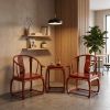 Royal Crimson Flamewood Ming Horseshoe Chair Trio Set | Armchair in Chairs by Dynasty Artisan. Item made of wood works with contemporary & eclectic & maximalism style