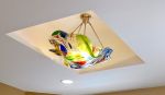 Large Abstract Fused Glass chandelier | Chandeliers by Bonnie Rubinstein Glass Studio | Stonecreek Plaza in Irvine. Item made of glass