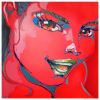 Big red girl face in urban pop art style: Dinamene | Oil And Acrylic Painting in Paintings by Monique van Steen. Item composed of canvas & synthetic compatible with contemporary and eclectic & maximalism style