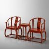 Royal Crimson Flamewood Ming Horseshoe Chair Trio Set | Armchair in Chairs by Dynasty Artisan. Item made of wood works with contemporary & eclectic & maximalism style
