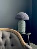 The Knitty Table Lamp in Robin's Egg Blue and Navy | Lamps by Meg Morrison | By Jacqui Photography in Richmond. Item composed of fabric and ceramic in mid century modern or eclectic & maximalism style