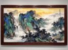 Hand-Painted Silk Flowing Springs Landscape Art on Silk/Xuan | Oil And Acrylic Painting in Paintings by Dynasty Artisan. Item composed of wood & fabric compatible with contemporary and eclectic & maximalism style