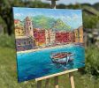 "Cinque Terre. Italian Riviera" original palette knife oil | Oil And Acrylic Painting in Paintings by OXYPOINT. Item made of wood with canvas works with contemporary & mediterranean style