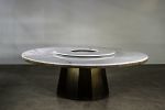 Outdoor Dining Table with Metal Base, Teak & Marble Top | Tables by Costantini Design