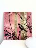 Small painting with gold leafs, nature,trees, birds | Drawing in Paintings by Oplyart. Item composed of canvas in minimalism or contemporary style