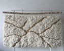 Wool Wall Hanging | Modern Fiber Art "Kintsugi in Fiber" | Wall Sculpture in Wall Hangings by Tissage Sauvage. Item composed of wood and cotton in boho or minimalism style